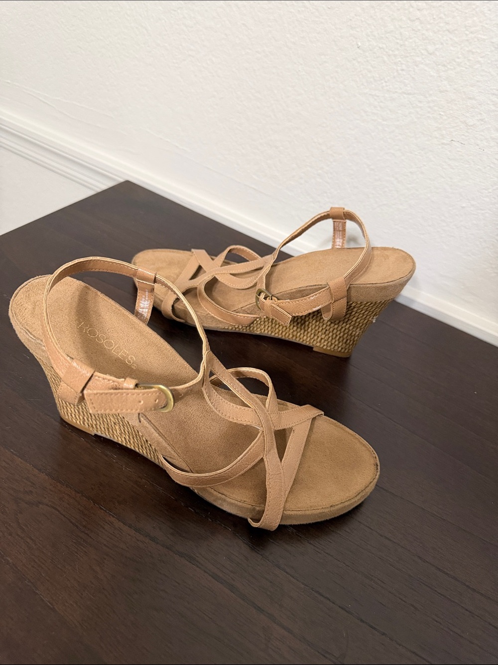 AEROSOLES Beige Tan Strappy Wedge Sandals